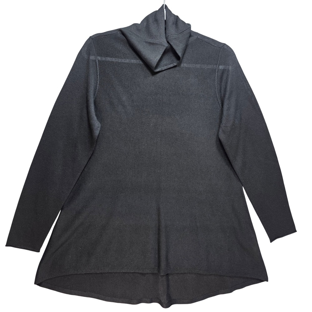 Eileen Fisher Merino Wool Blend Knit Tunic Sweater Womens S High‎ Low Hem Black